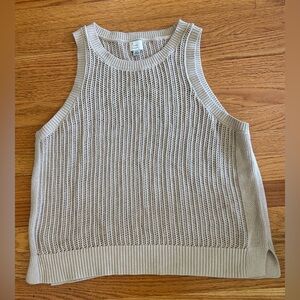 a new day Knit Sleeveless Sweater Tank Women’s XXL Tan Netted Top Side Slits